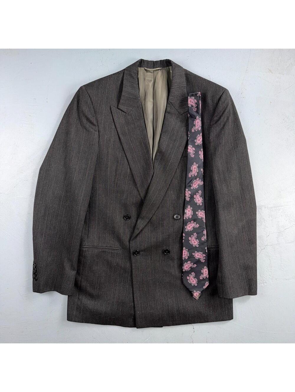 Christian Dior Blazer Mens 42 Gray Stripe Double Breasted Wool Sport Coat Suit
